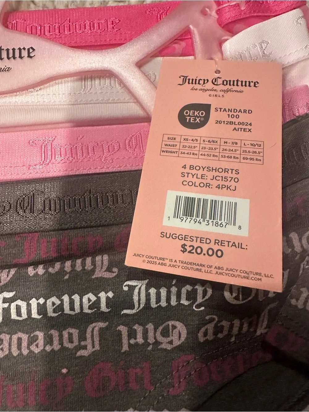 Juicy Couture Girls' Pink & Gray Logo Hipster Briefs - 4 Pack